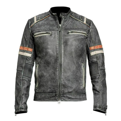 Vintage Black Café Racer Lambskin Leather Jacket For Men