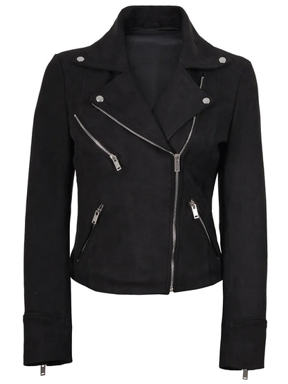 Women's Black Faux Suede Biker Style Jacket