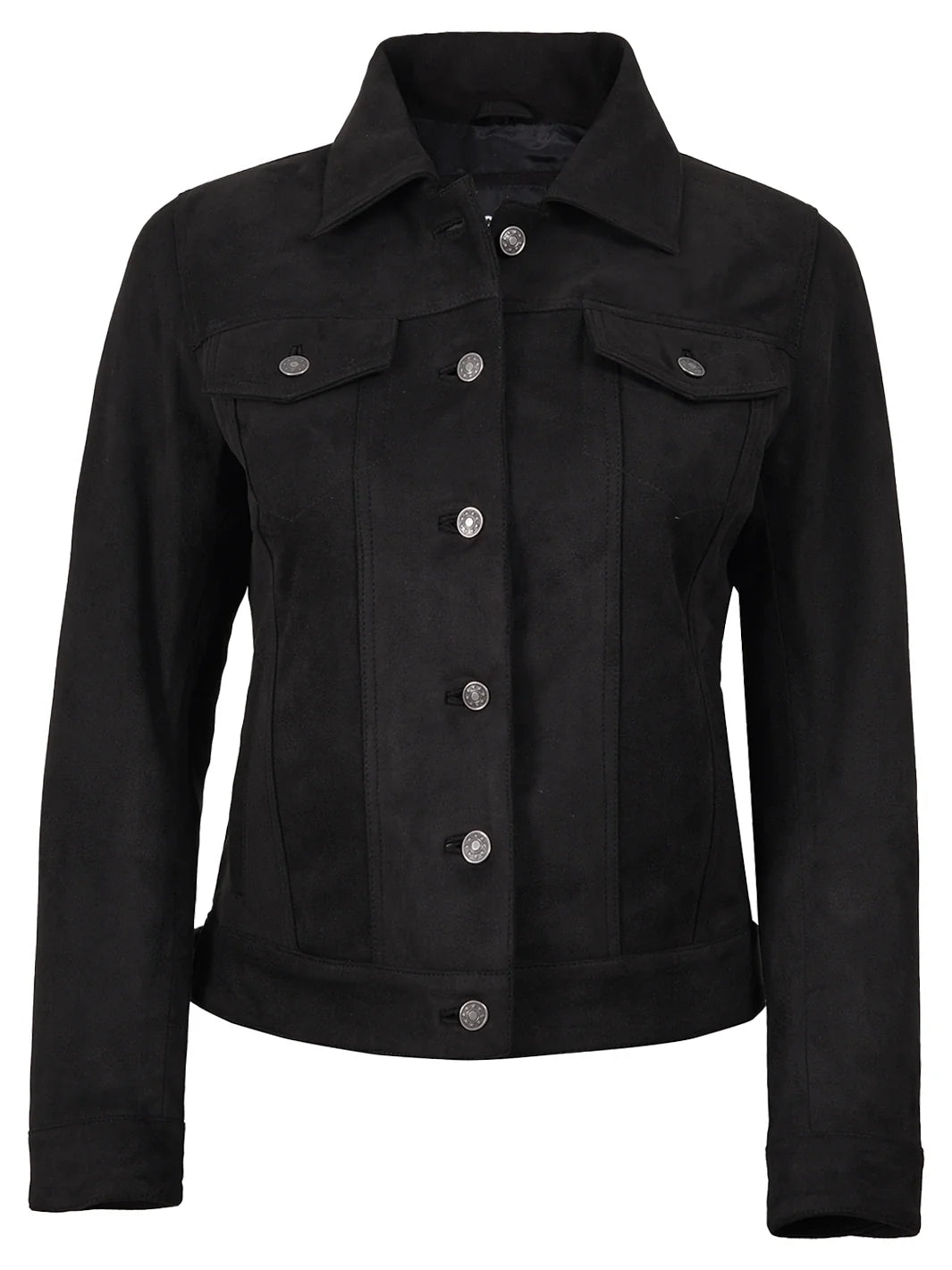 Women's Black Faux Suede Trucker Jacket