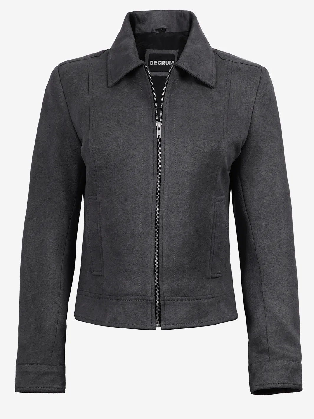 Women's Dark Grey Faux Suede Harrington Jacket
