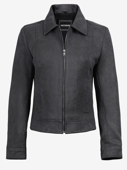 Women's Dark Grey Faux Suede Harrington Jacket