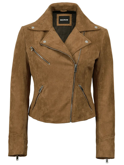 Women's Light Brown Faux Suede Biker Style Jacket