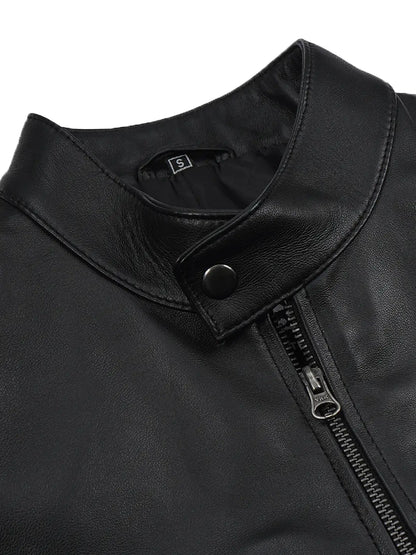 Men's Black Lambskin Leather Cafe Racer Jacket