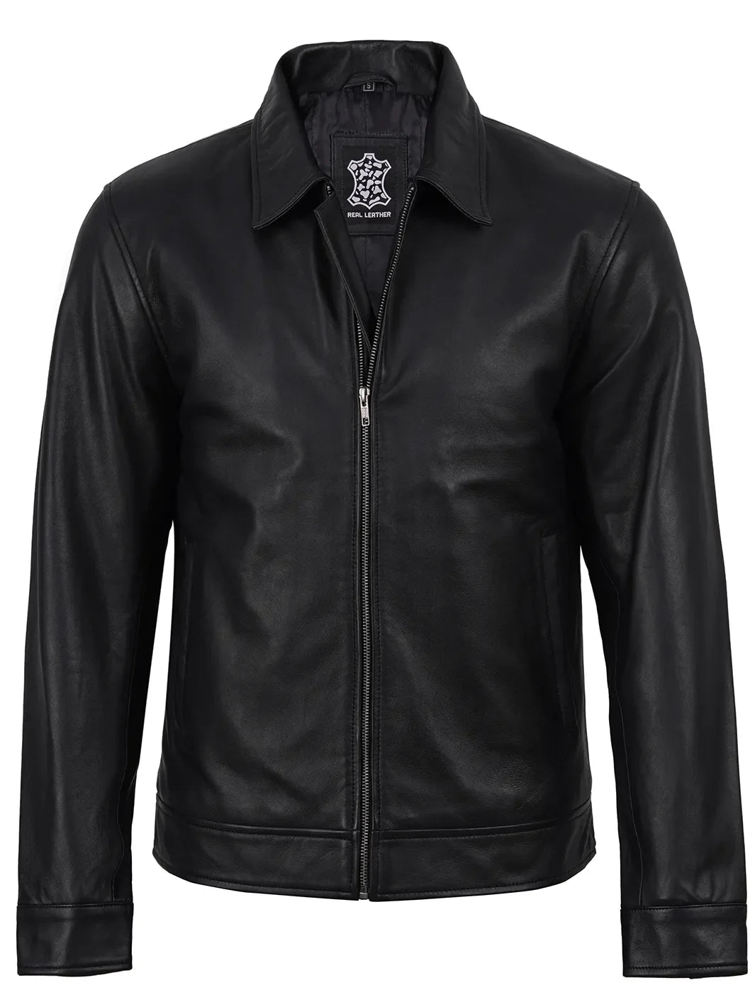 Men's Black Leather Harrington Jacket