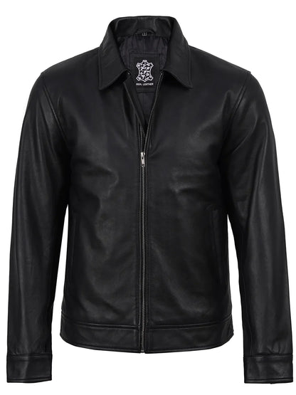 Men's Black Leather Harrington Jacket
