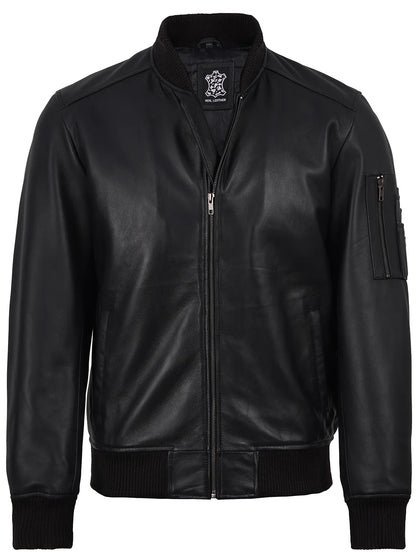 Bryan Men's Black Lambskin Leather Bomber Jacket