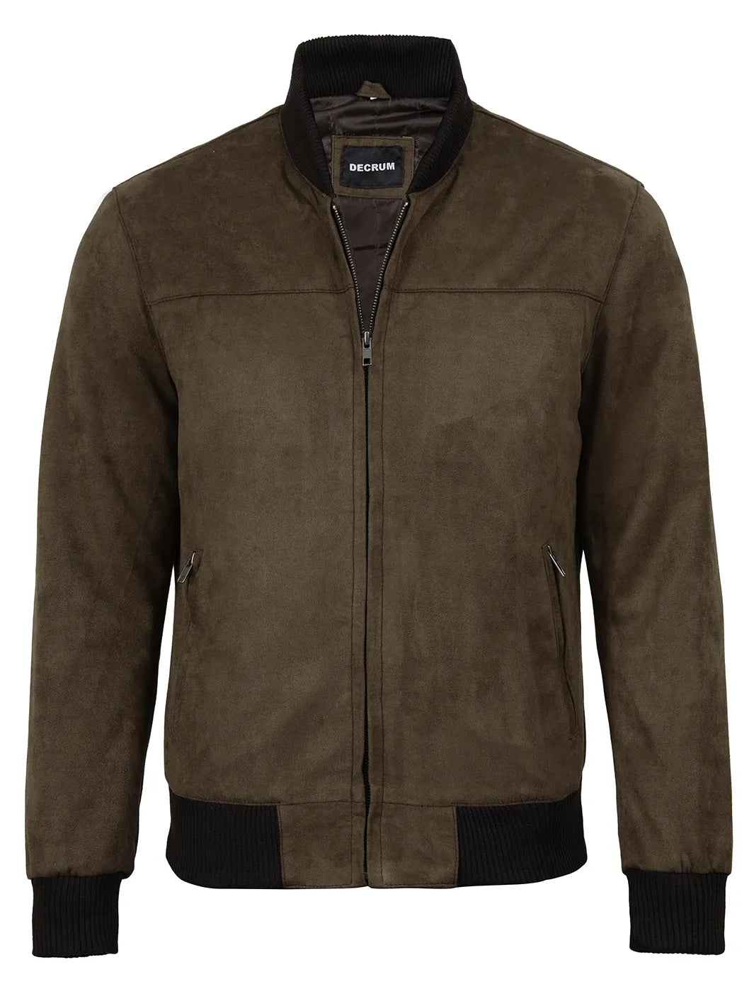 Men's Dark Brown Faux Suede Bomber Jacket