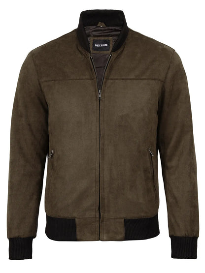 Men's Dark Brown Faux Suede Bomber Jacket