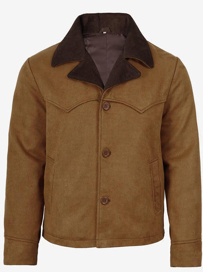 Men's Light Brown Faux Suede Jacket with Western Yoke Detail
