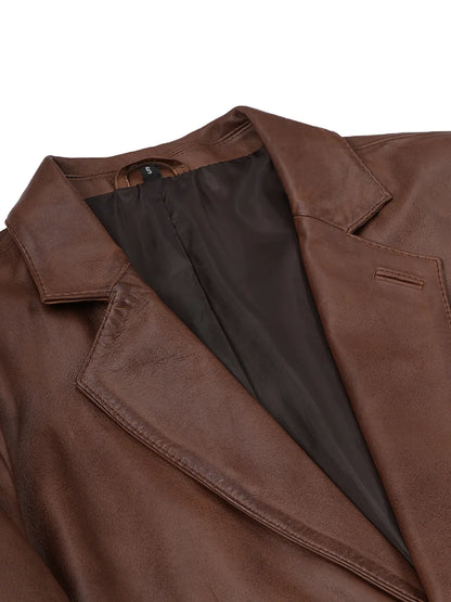 Men's Cognac Brown Two-Button Leather Blazer