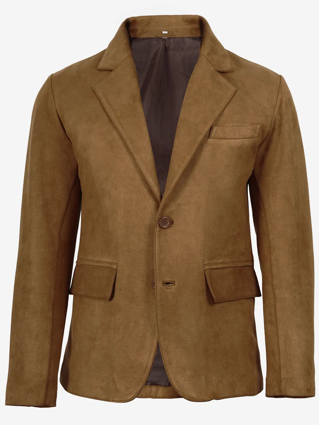 Men's Light Brown Faux Suede Blazer — 2-Button Notch Lapel