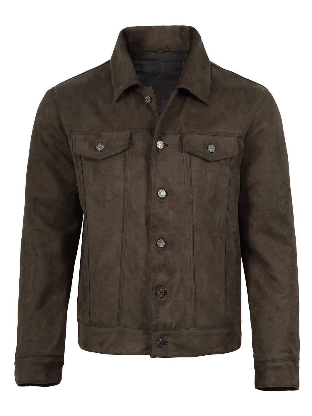 Men's Dark Brown Faux Suede Trucker Jacket