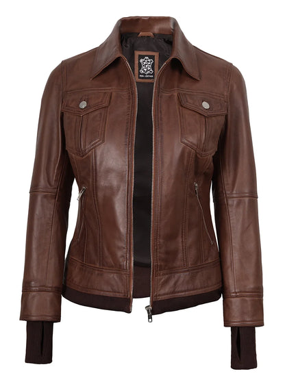 Dark Brown Women's Bomber Jacket with Removable Hood