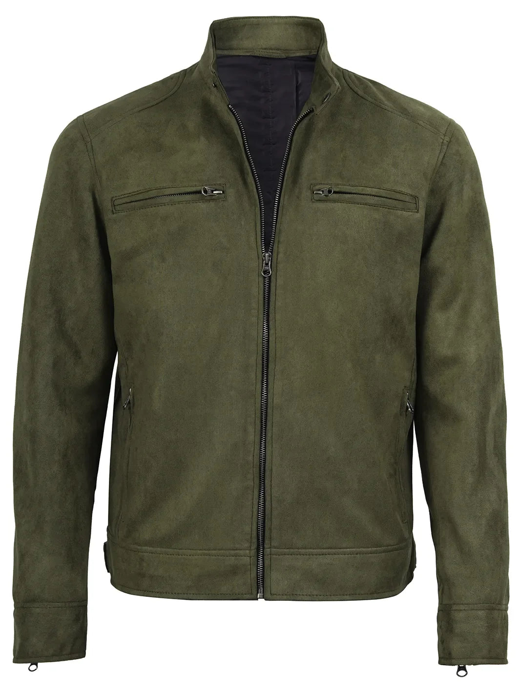 Men's Olive Green Faux Suede Cafe Racer Jacket