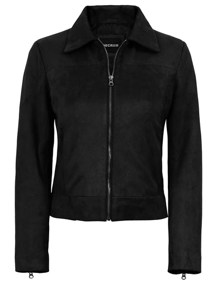 Women's Black Faux Suede Harrington Jacket