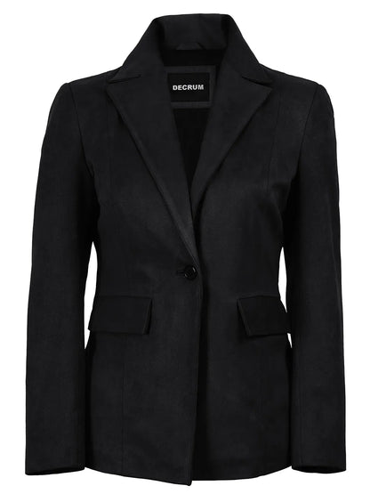 Women's Black Faux Suede Notch Lapel Blazer