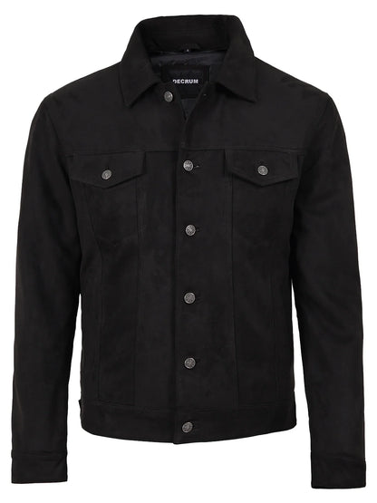 Men's Black Faux Suede Trucker Jacket