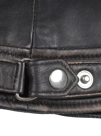Diamond Women Rub Off Brown Leather Jacket