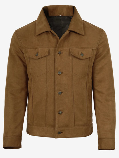 Men's Light Brown Faux Suede Trucker Jacket