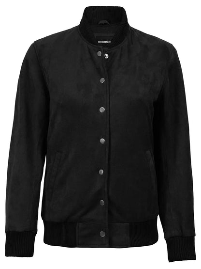Vera Women's Black Bomber Faux Suede Jacket
