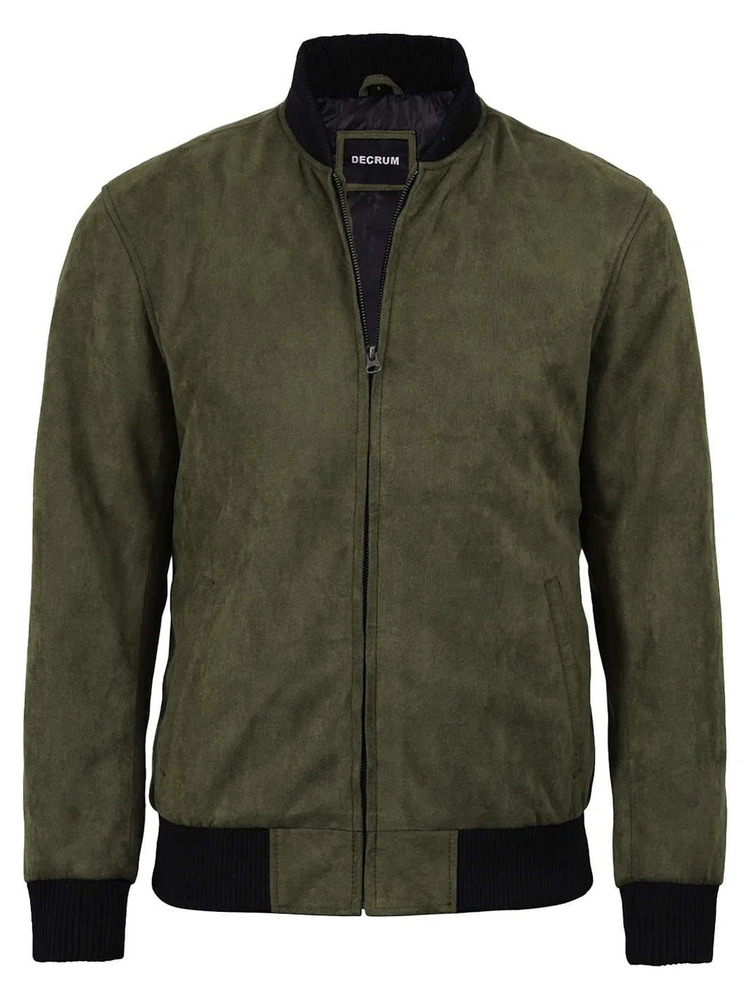 Men's Olive Green Faux Suede Bomber Jacket