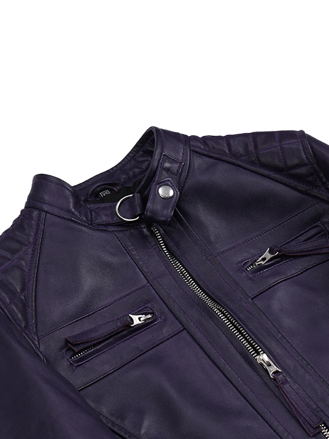 Johnson Women's Purple Quilted Cafe Racer Style Leather Jacket