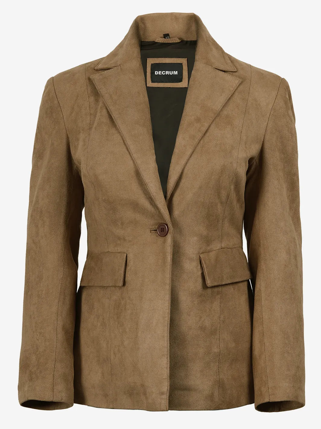 Women's Camel Faux Suede Notch Lapel Blazer