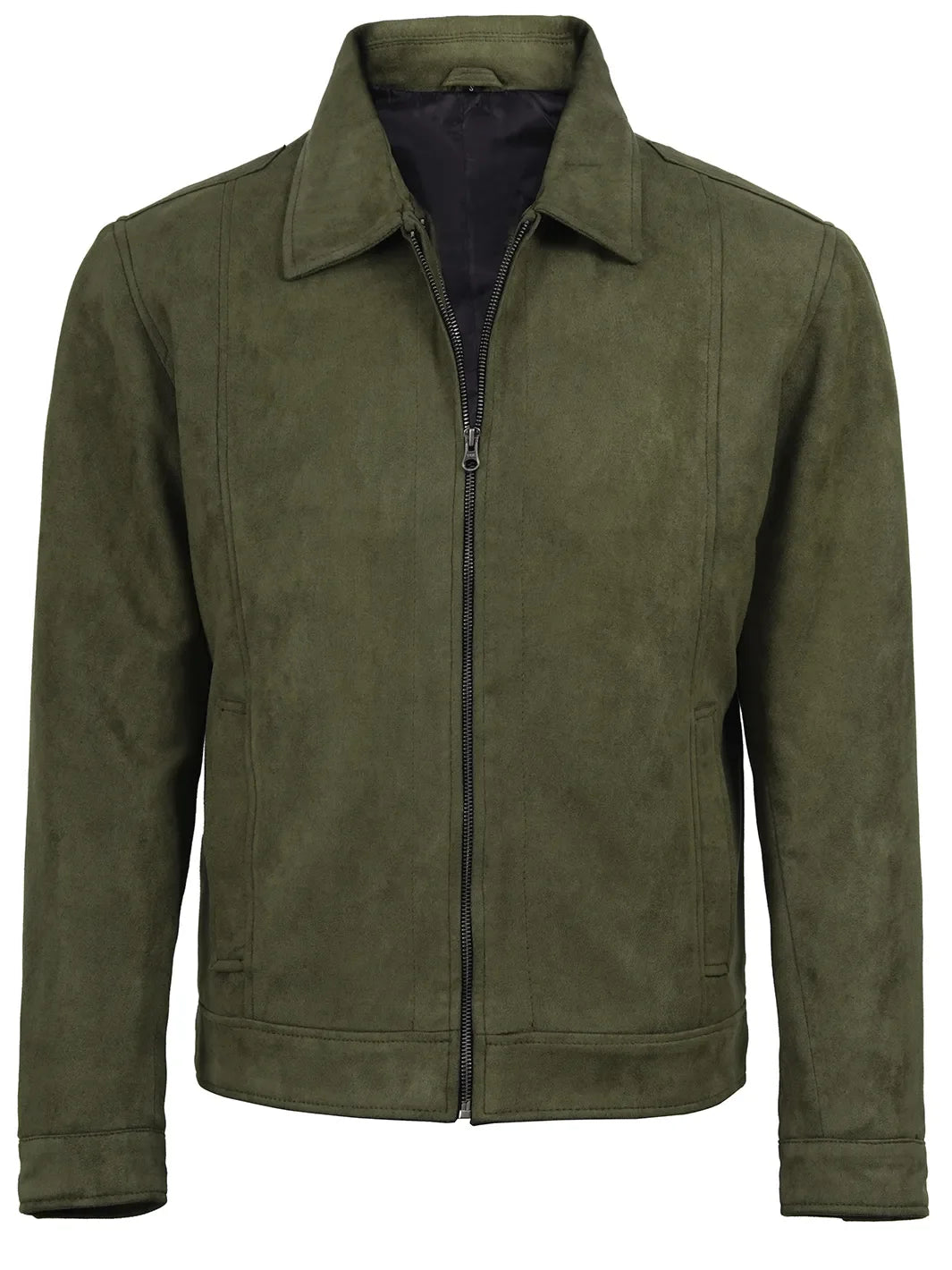 Men's Olive Green Brown Faux Suede Harrington Jacket
