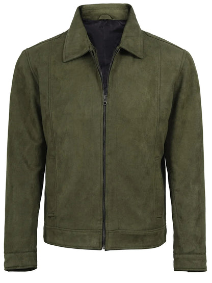 Men's Olive Green Brown Faux Suede Harrington Jacket