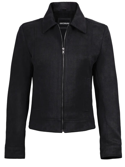 Women's Black Faux Suede Harrington Jacket