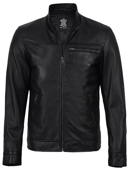 Bickford Mens Black Cafe Racer Style Real Leather Jacket