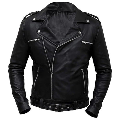 Brando Motorcycle Premium Sheepskin Black Leather Jacket For Men