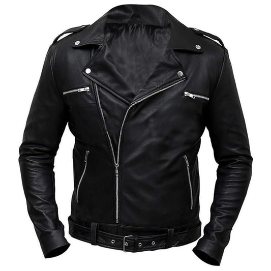 Brando Motorcycle Premium Sheepskin Black Leather Jacket For Men
