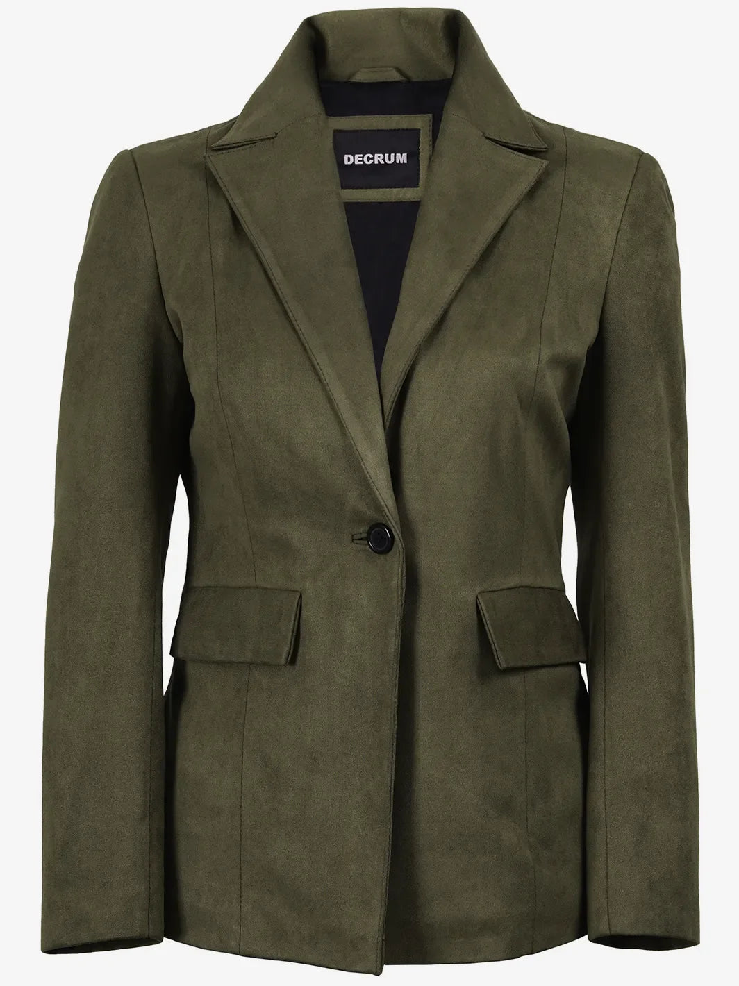 Women's Olive Green Faux Suede Notch Lapel Blazer
