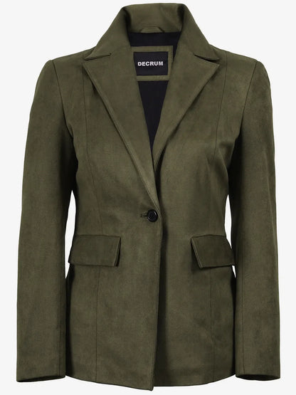 Women's Olive Green Faux Suede Notch Lapel Blazer