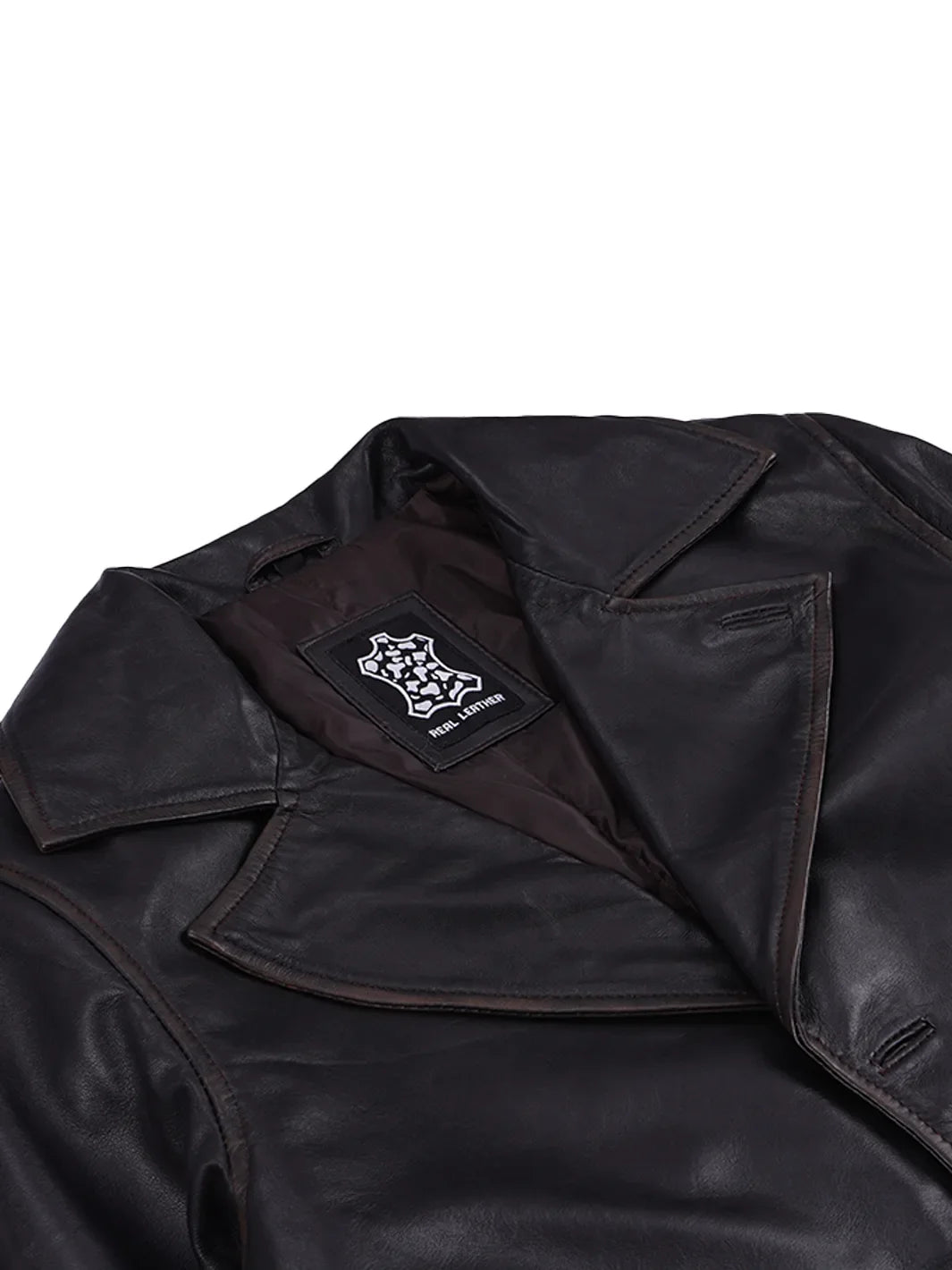 Men's Dark Brown 3/4 Length Real Leather Coat