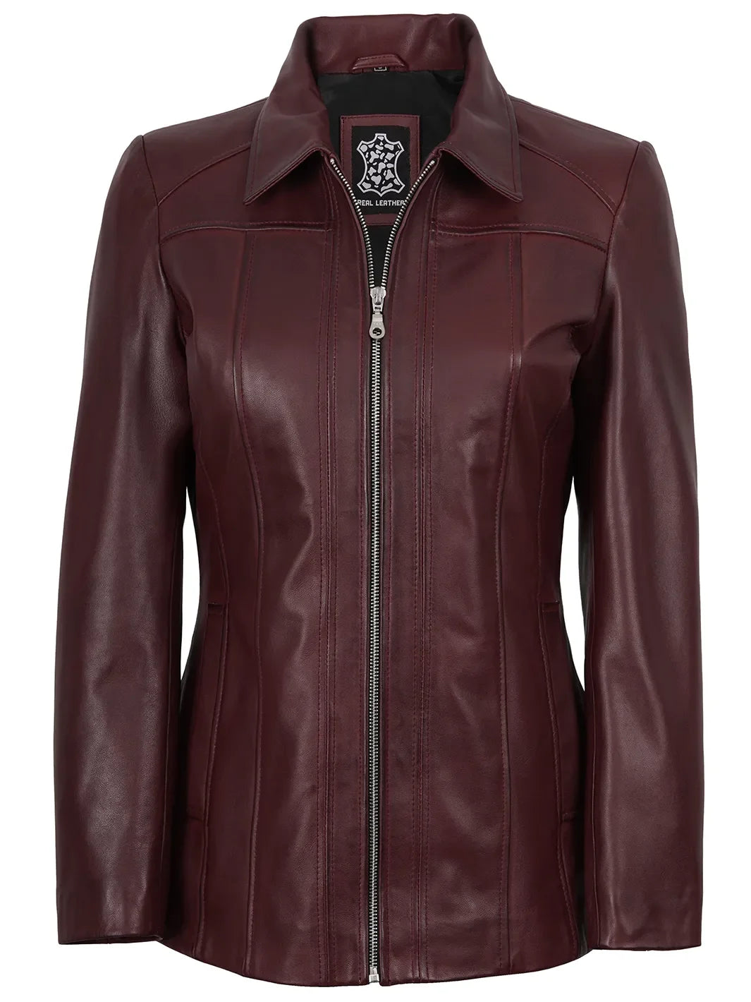 Marsha Women's Real Leather Burgundy Car Coat