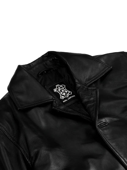 Winchester Men's Black 3/4 Length Leather Car Coat
