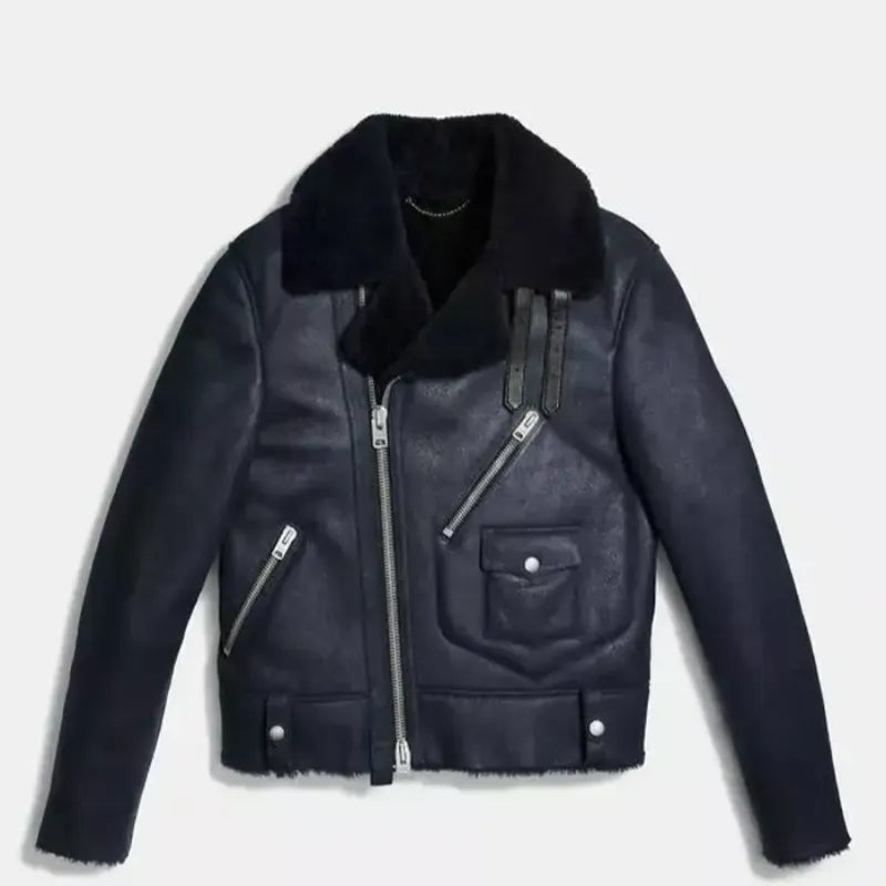 Bashy Isaac Carter Black Aviator Shearling Leather Jacket