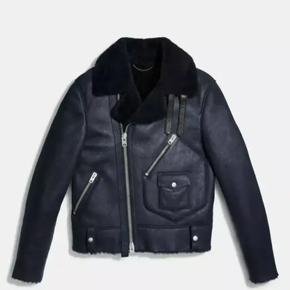 Bashy Isaac Carter Black Aviator Shearling Leather Jacket