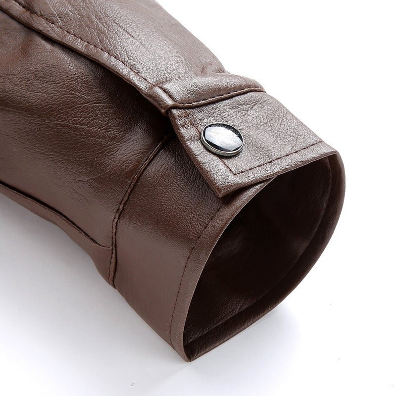 Men's Lapel Leather Jacket Casual Plus Velvet To Keep Warm