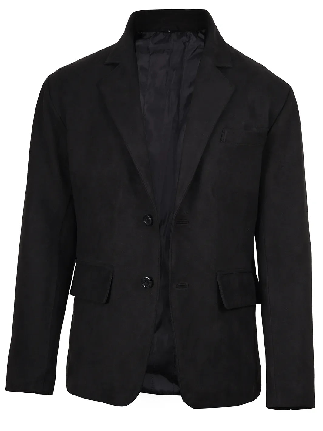 Men's Black Faux Suede Blazer — 2-Button Notch Lapel