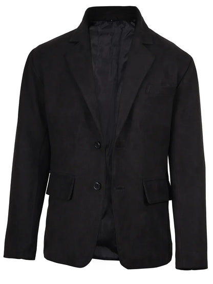 Men's Black Faux Suede Blazer — 2-Button Notch Lapel