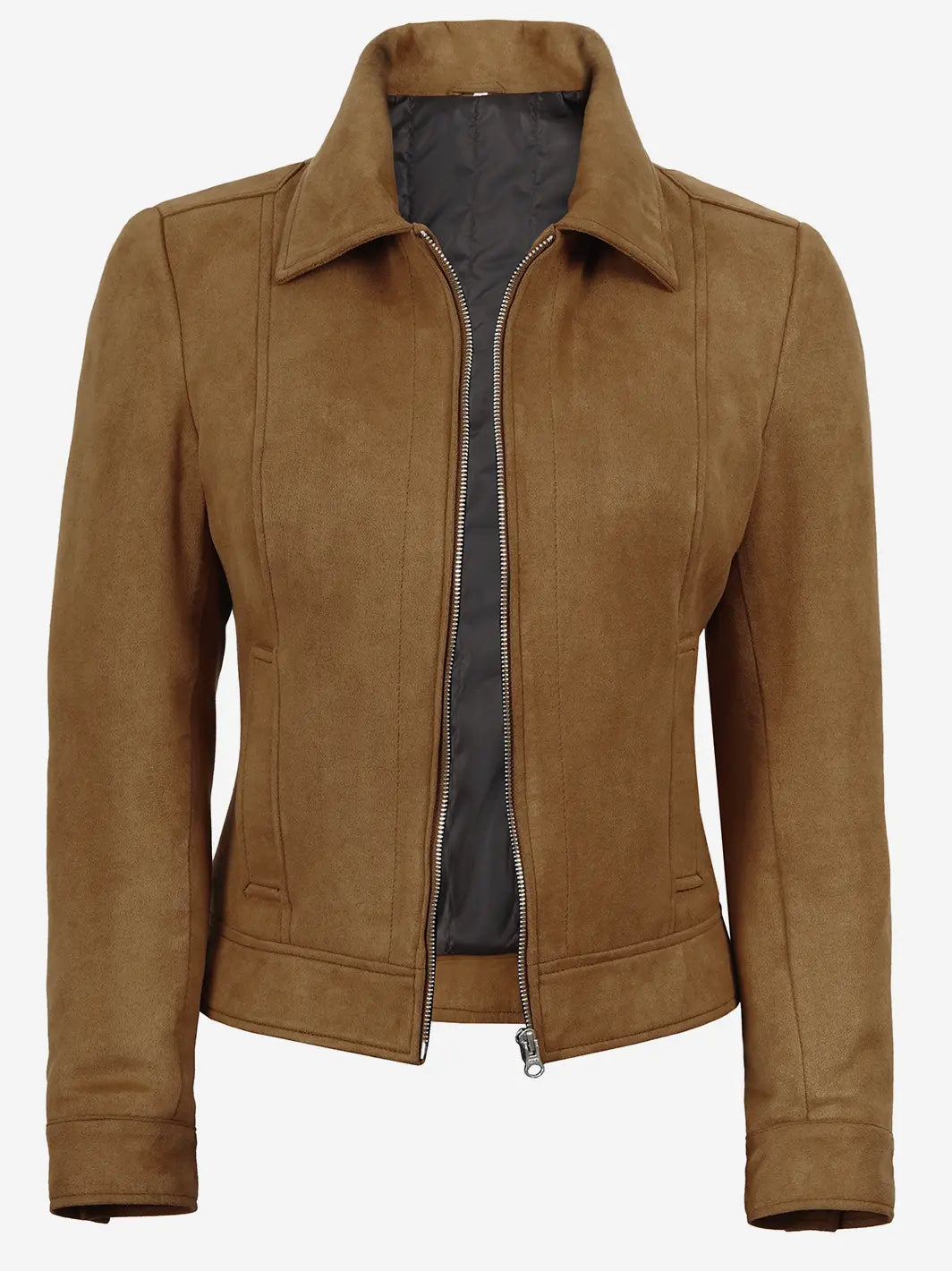 Women's Light Brown Faux Suede Harrington Jacket