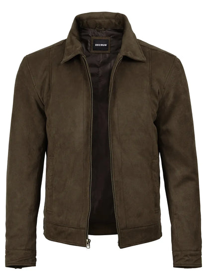 Men's Dark Brown Faux Suede Harrington Jacket