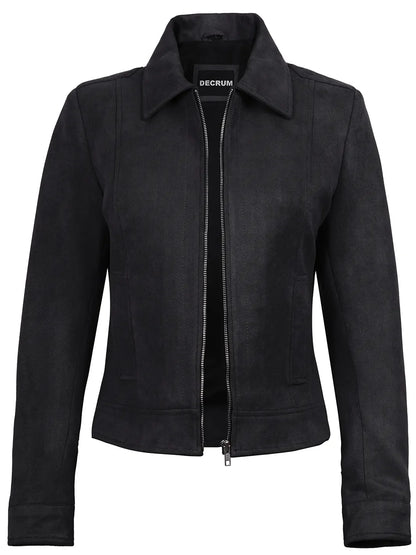 Women's Black Faux Suede Harrington Jacket