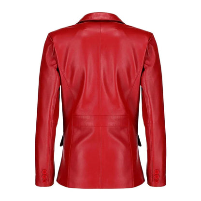 Black Notched-Collar Casual Genuine Sheepskin Leather Blazer for Women