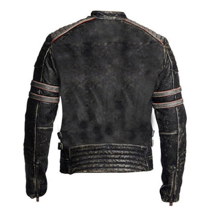 Vintage Cafe Racer Black Distressed Retro Leather Jacket for Men
