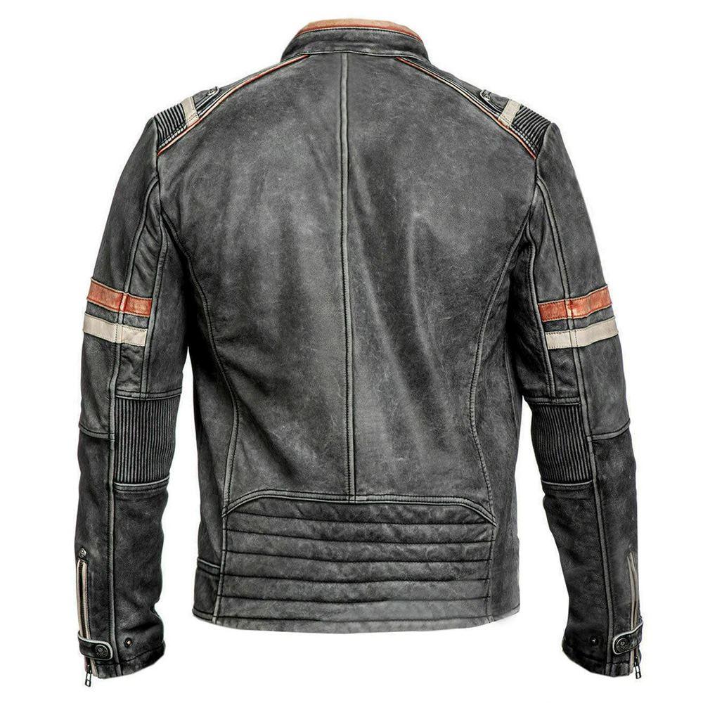 Vintage Black Café Racer Lambskin Leather Jacket For Men