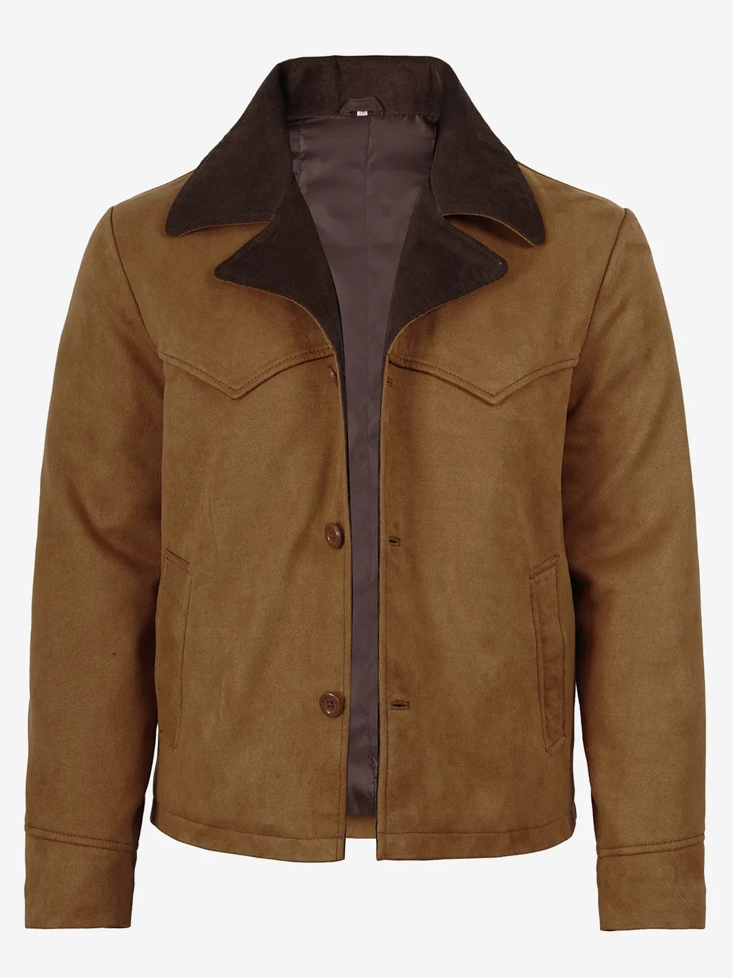 Men's Light Brown Faux Suede Jacket with Western Yoke Detail